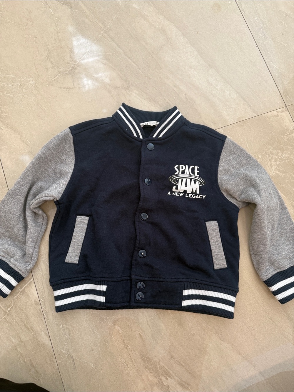 H&M Navy and Gray Space Jam Kids Varsity Jacket